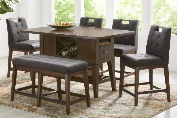Walstead Place Brown 6 Pc Counter Height Dining Room with Brown Bench and Barstools