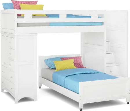 Ivy League 2.0 White Twin/Twin Step Loft with Chest