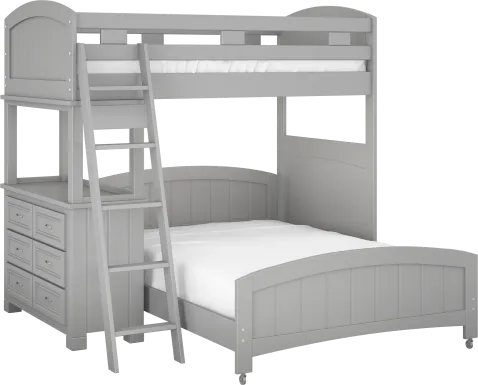 Kids Cottage Colors Gray Twin/Full Loft Bed with Dresser