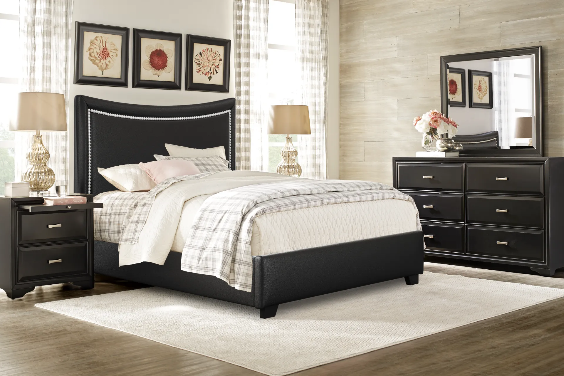 Genoa II Black 3 Pc King Upholstered Bed - Image 1