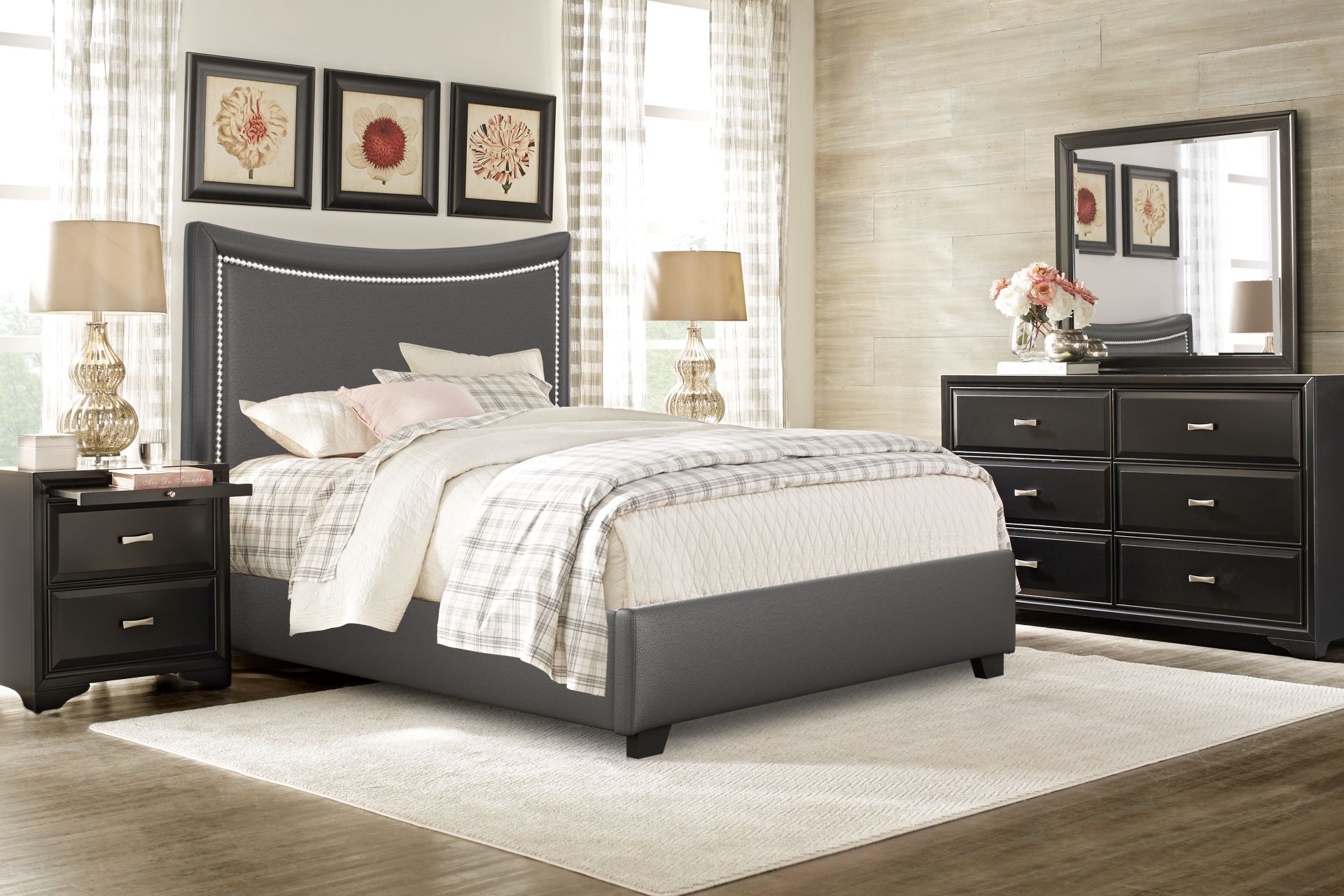 Belcourt White 5 Pc Bedroom With Genoa Gray King Upholstered Bed - Image 1