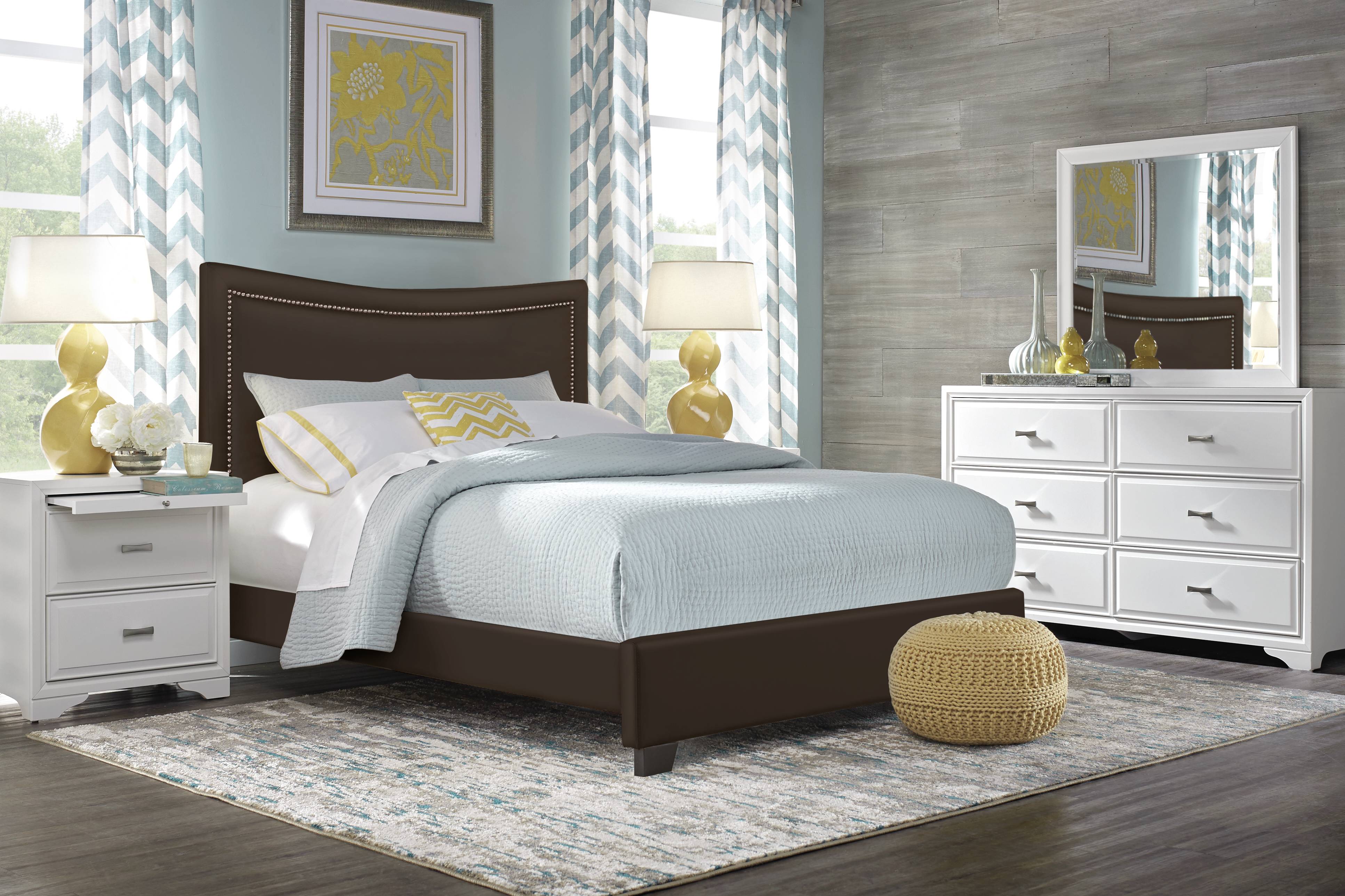 Belcourt White 7 Pc Bedroom with Genoa Brown Queen Upholstered Bed - Thumbnail - Image 1