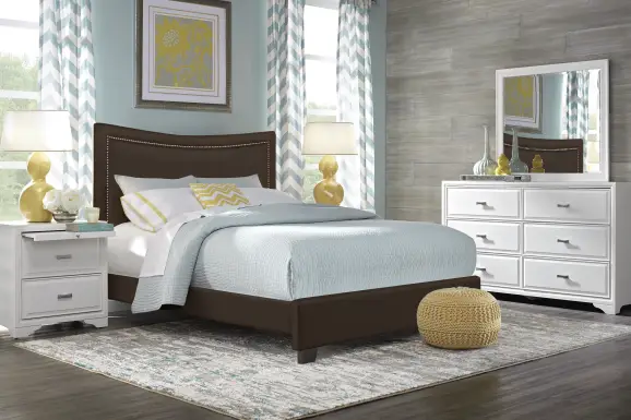 Belcourt White 5 Pc Bedroom with Genoa Brown Queen Upholstered Bed