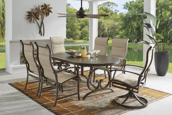Lake Breeze Aged Bronze 5 Pc Outdoor 78 in. Oval Dining Set with Sling Chairs