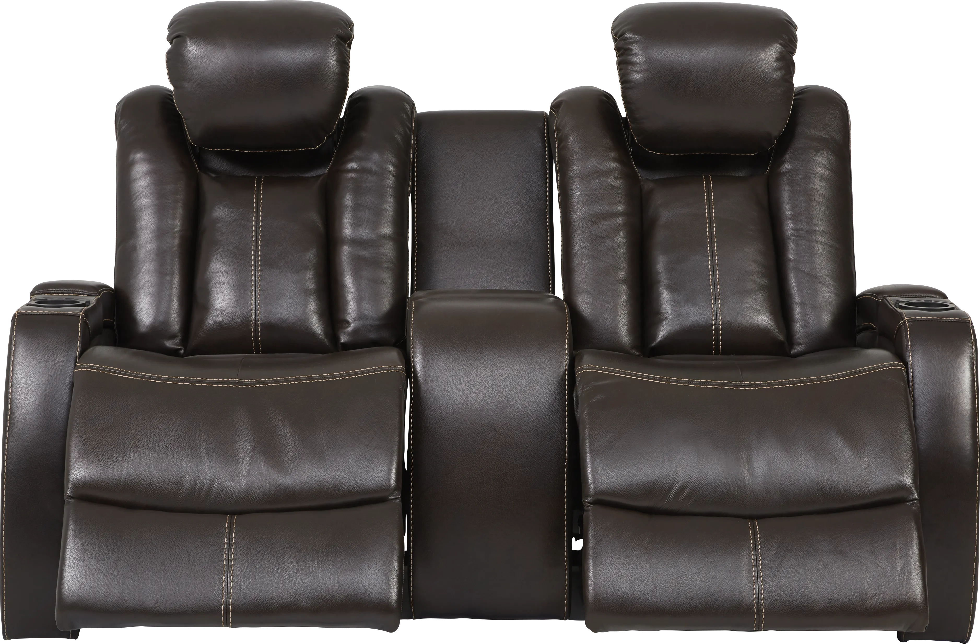 Moretti Brown Leather Dual Power Console Loveseat - Thumbnail - Image 1