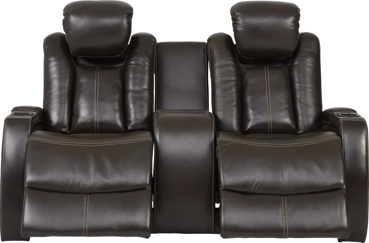 Moretti Brown Leather Dual Power Console Loveseat