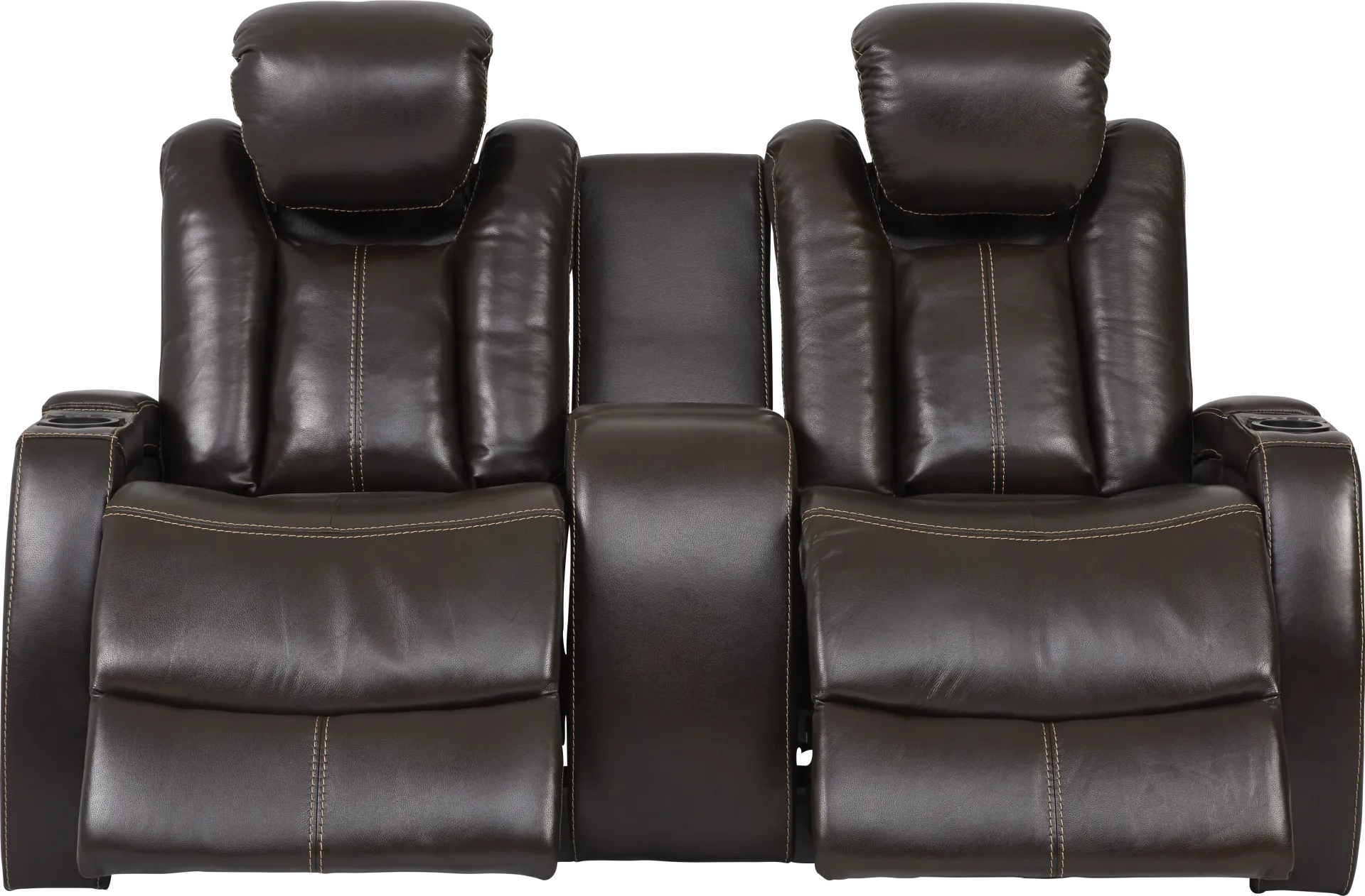 Moretti Brown Leather Dual Power Console Loveseat - Image 1