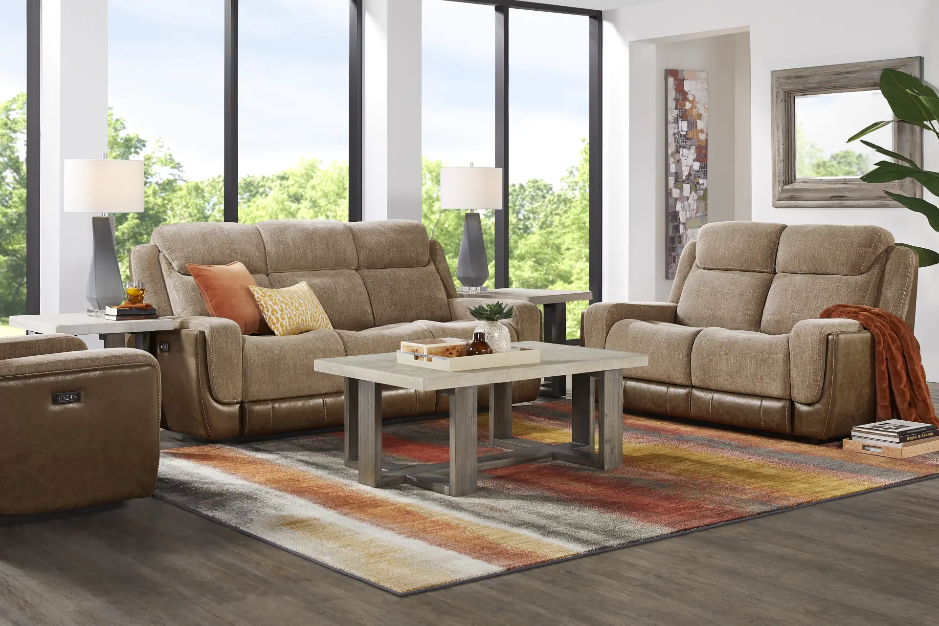 State Street Camel 5 Pc Living Room with Dual Power Reclining Sofa