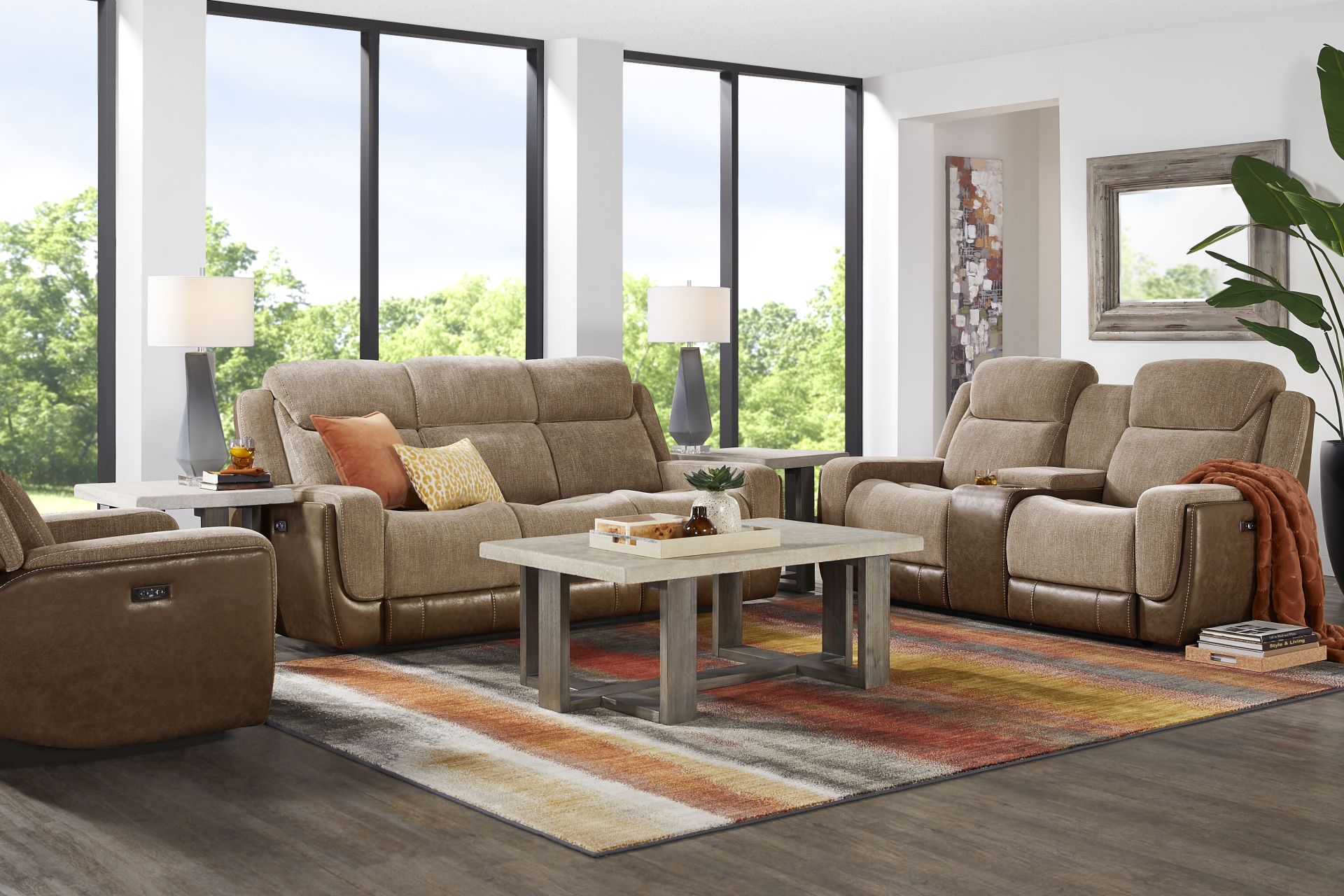 State Street Camel 3 Pc Dual Power Reclining Living Room - Image 1