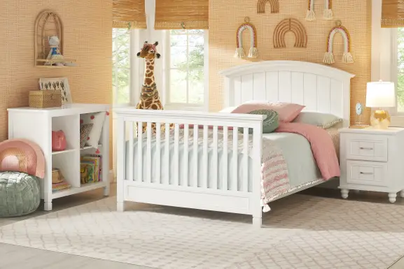Kids Cottage Colors White 4-in-1 Convertible Nursery Set with Toddler and Full Conversion Rails
