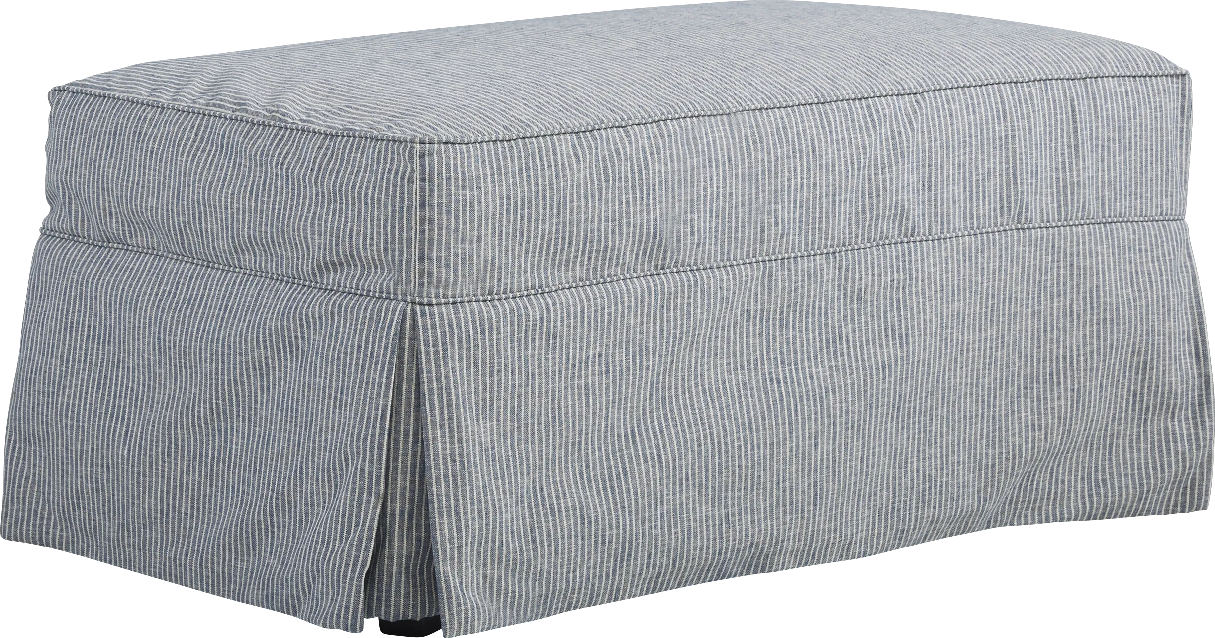 Beachside Walk Blue Denim Slipcover Ottoman - Thumbnail - Image 1