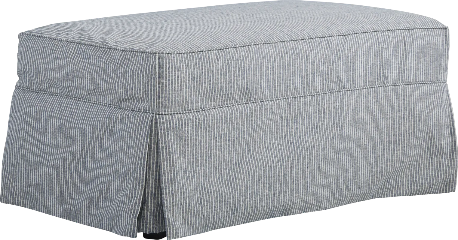 Beachside Walk Blue Denim Slipcover Ottoman