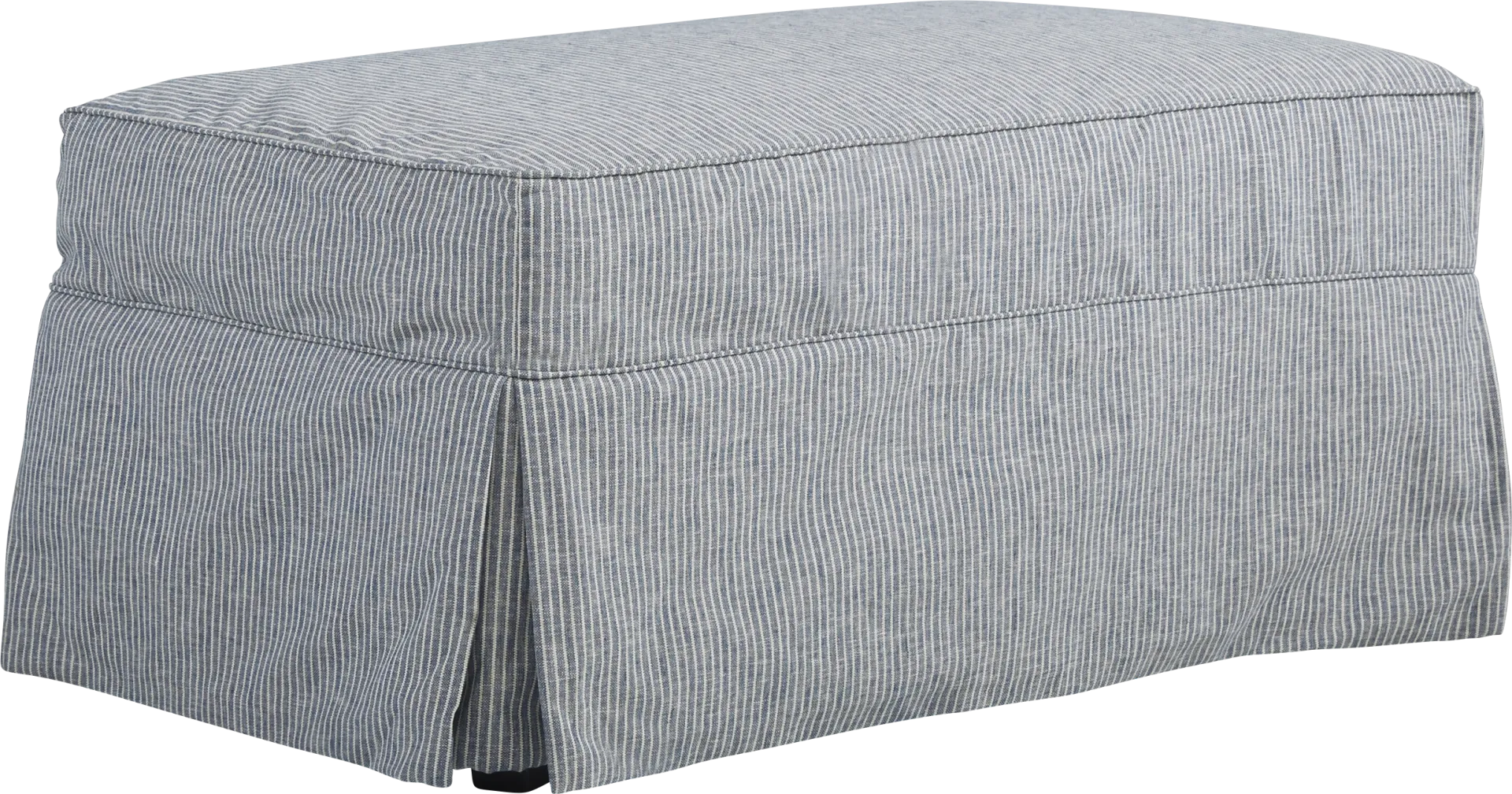 Beachside Walk Blue Denim Slipcover Ottoman - Image 1