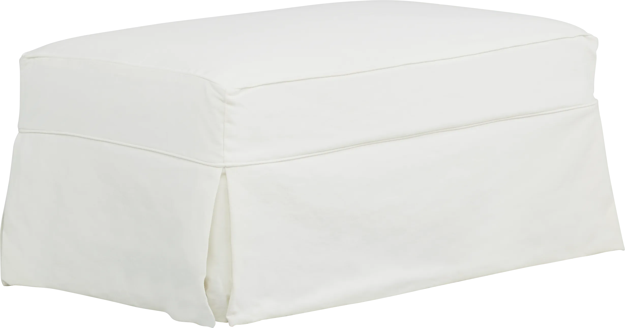 Beachside Walk White Denim Slipcover Ottoman - Thumbnail - Image 1