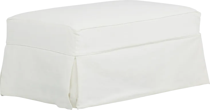 Beachside Walk White Denim Slipcover Ottoman