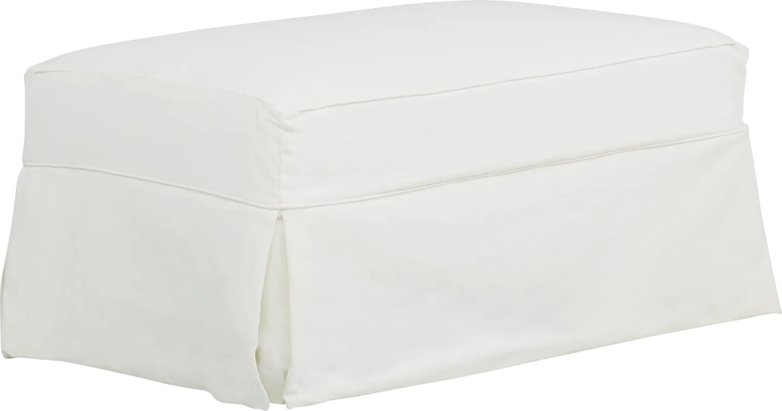 Beachside Walk White Denim Slipcover Ottoman