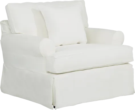 Beachside Walk White Denim Slipcover Chair