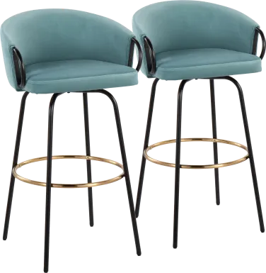 Gourdin Blue Swivel Barstool, Set of 2