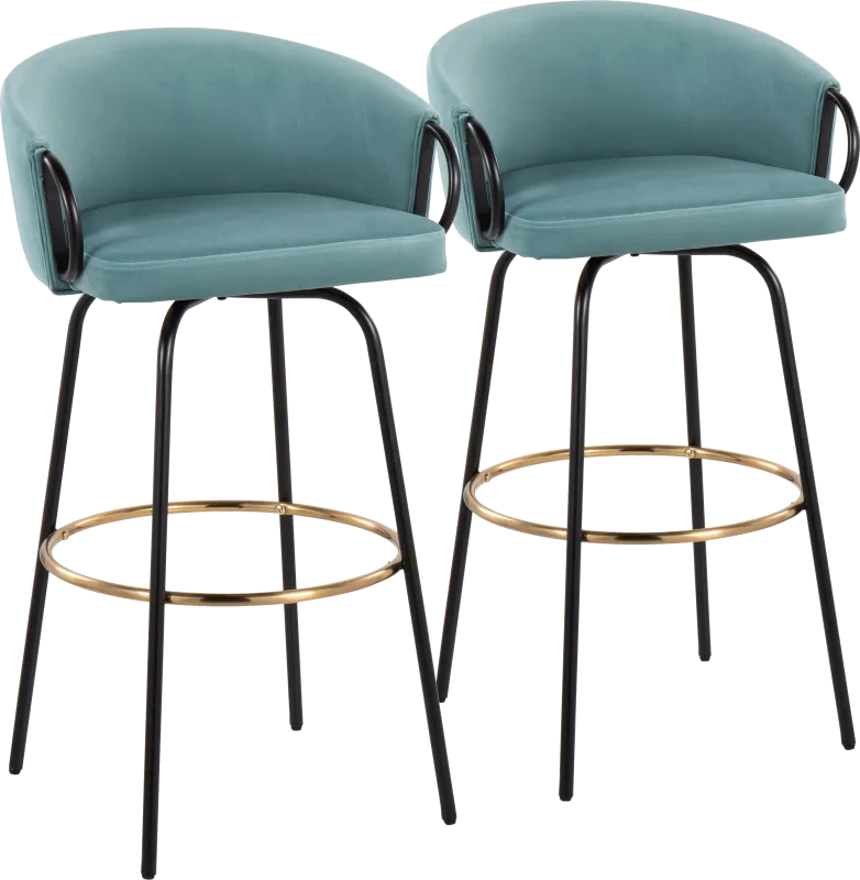 Gourdin Blue Swivel Barstool, Set of 2