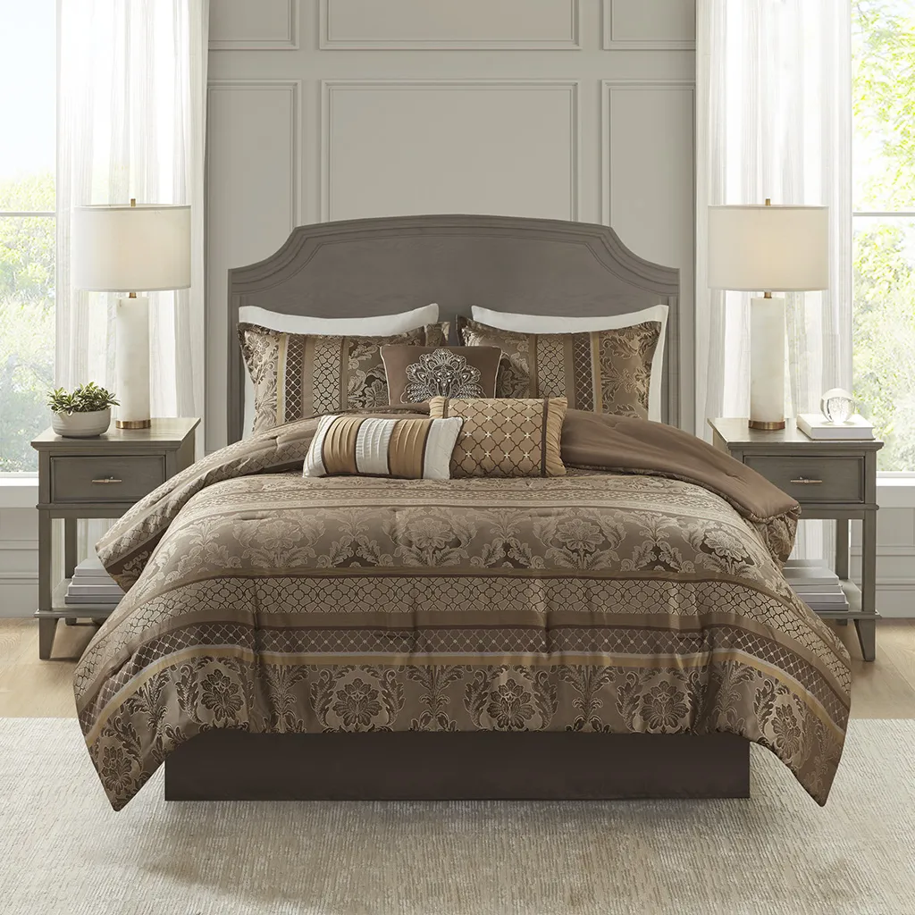 Yewell Brown 7 Pc Queen Comforter Set - Image 2