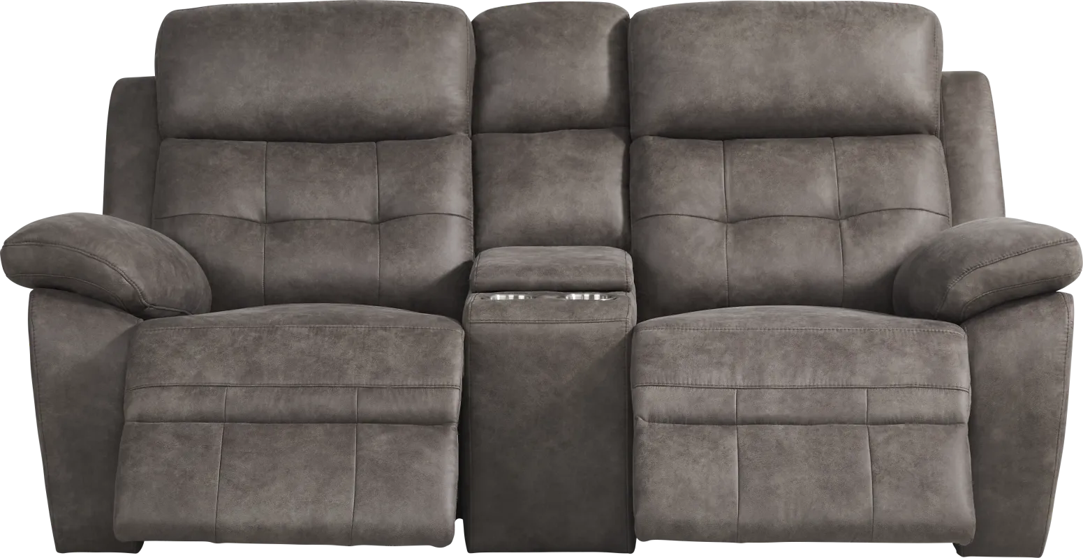Hanton Heights Slate Reclining Console Loveseat