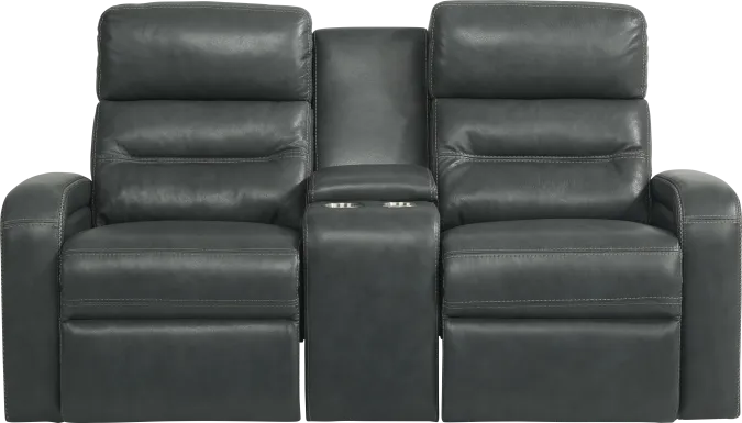 Sierra Madre Gray Leather Dual Power Reclining Console Loveseat