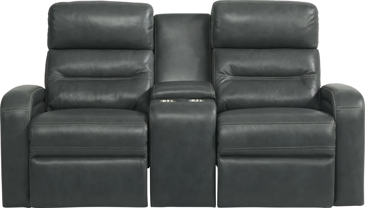Sierra Madre Gray Leather Dual Power Reclining Console Loveseat