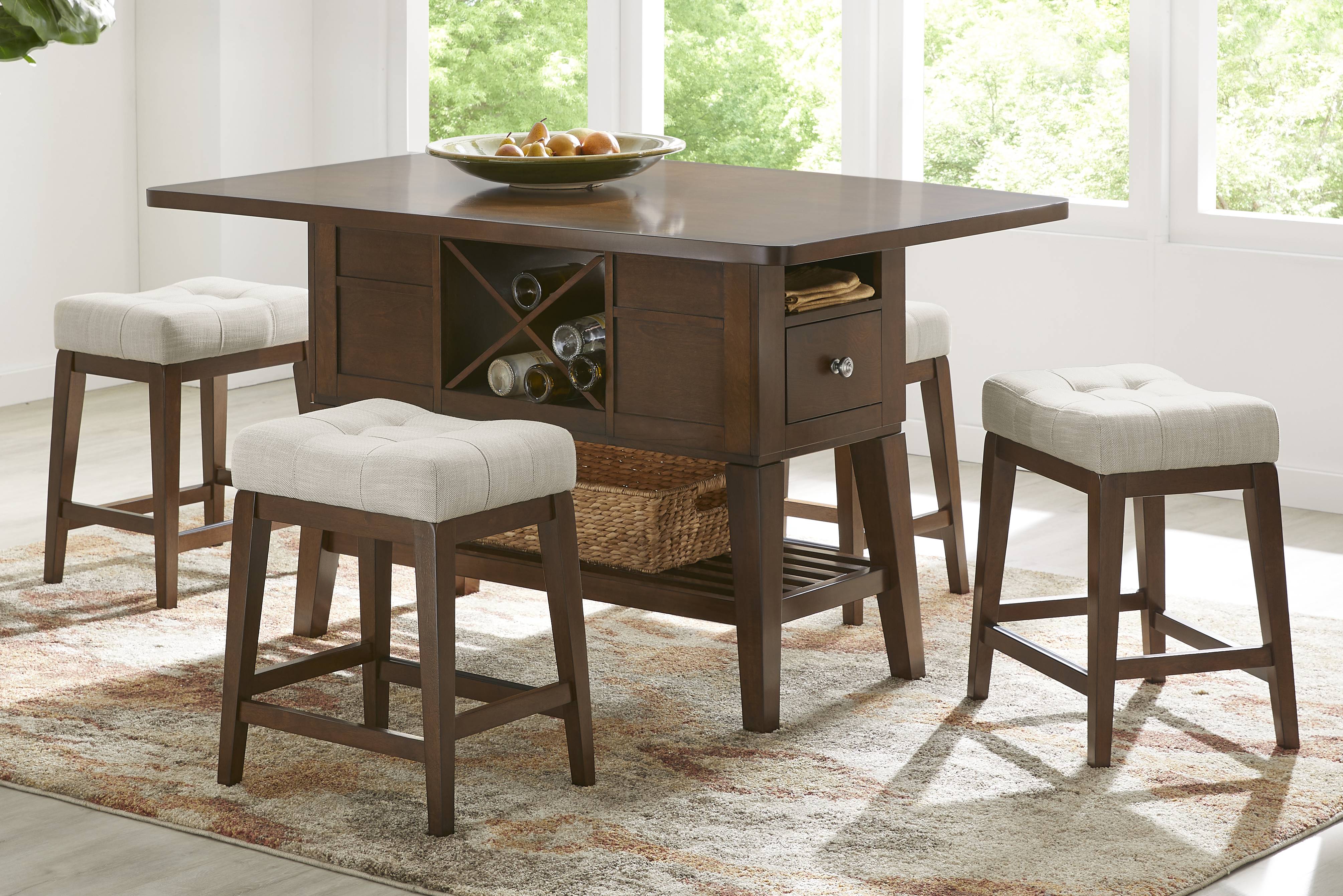 Walstead Place Brown 5 Pc Counter Height Dining Room with Beige Kyoto Stools - Thumbnail - Image 1