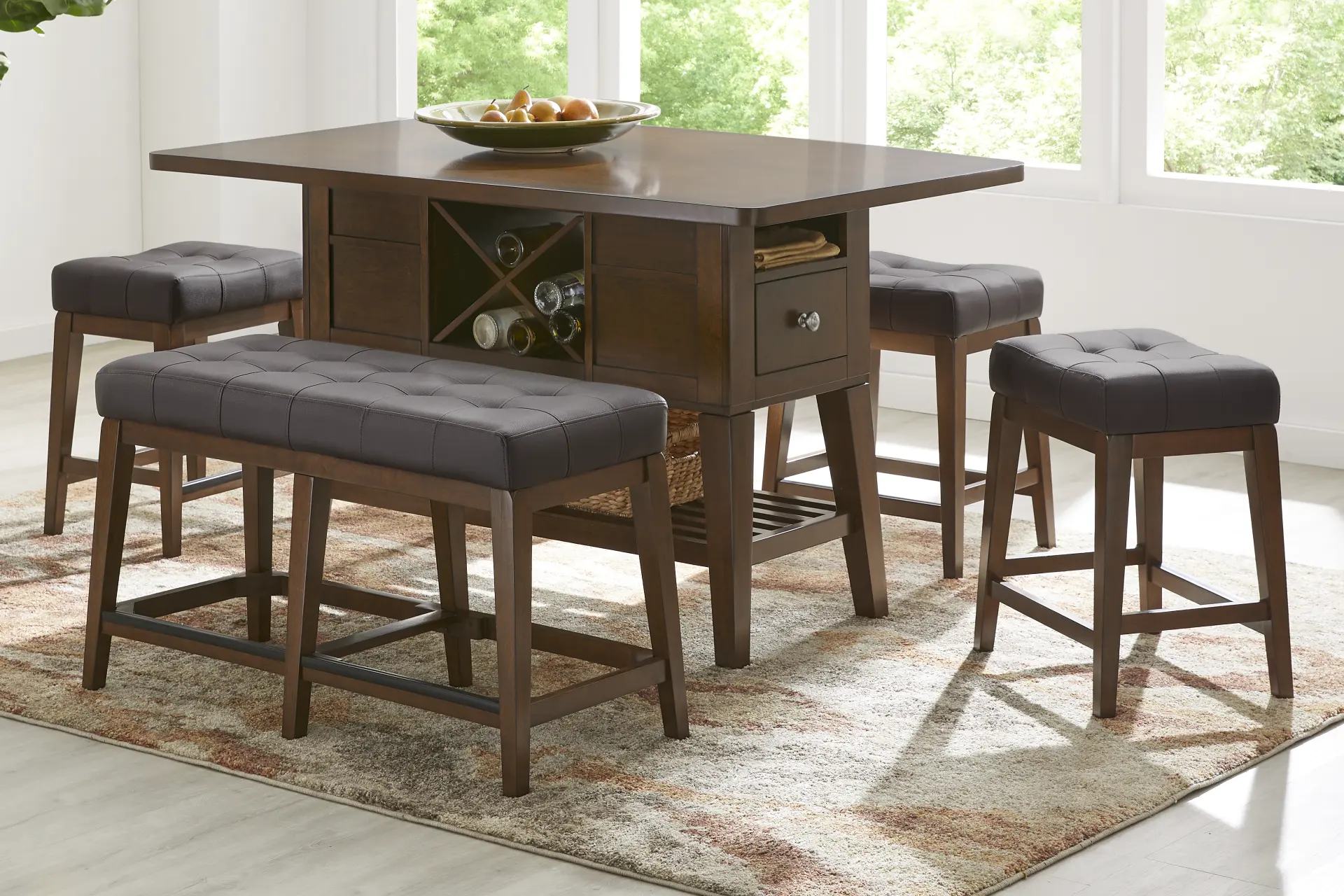 Walstead Place Brown 6 Pc Counter Height Dining Room with Brown Bench and Kyoto Stools