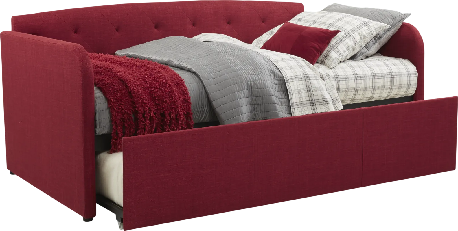 Lanie Red Tufted Daybed with Trundle
