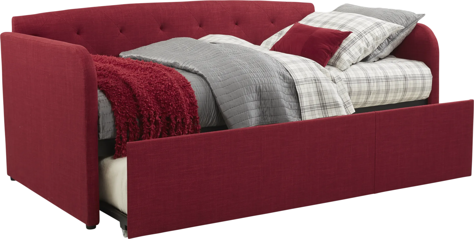 Lanie Red Tufted Daybed with Trundle - Image 1