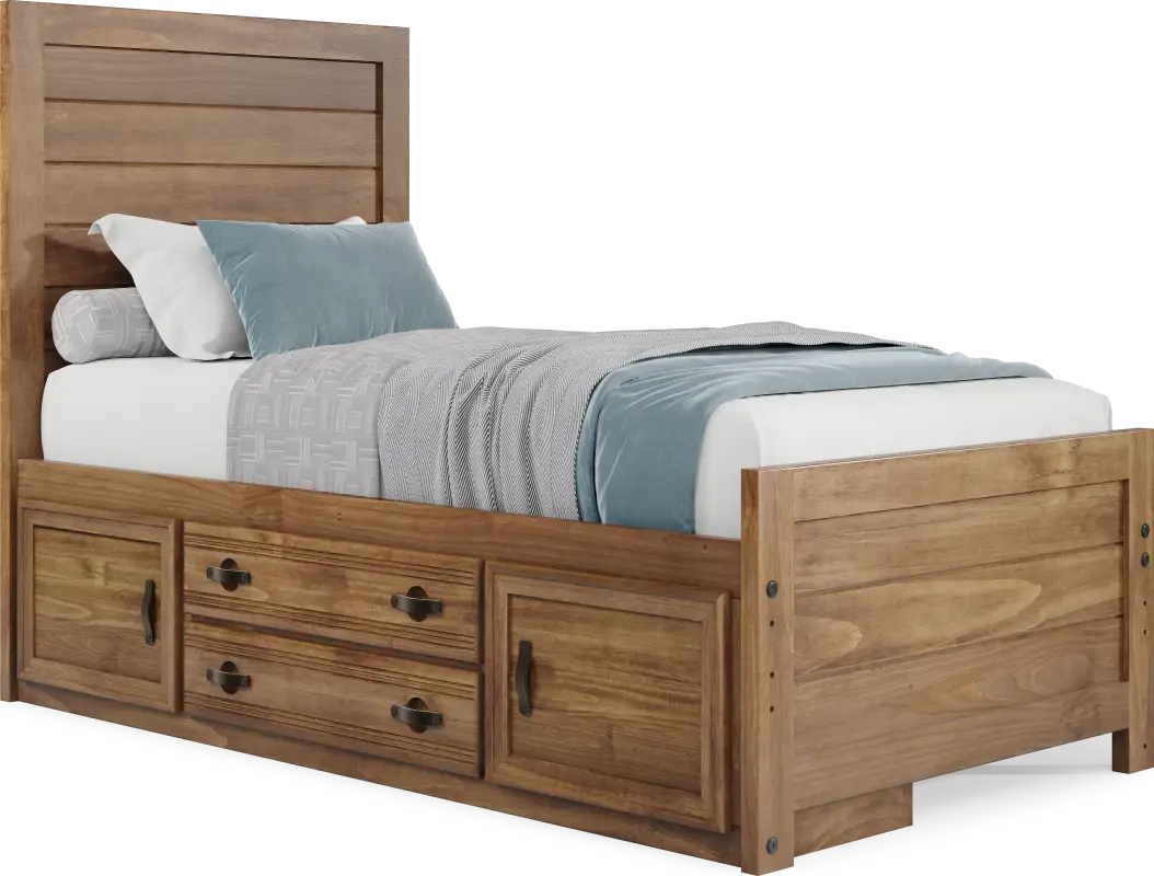 Kids Creekside 3.0 Chestnut Color Twin Panel Bed with Storage Side Rail