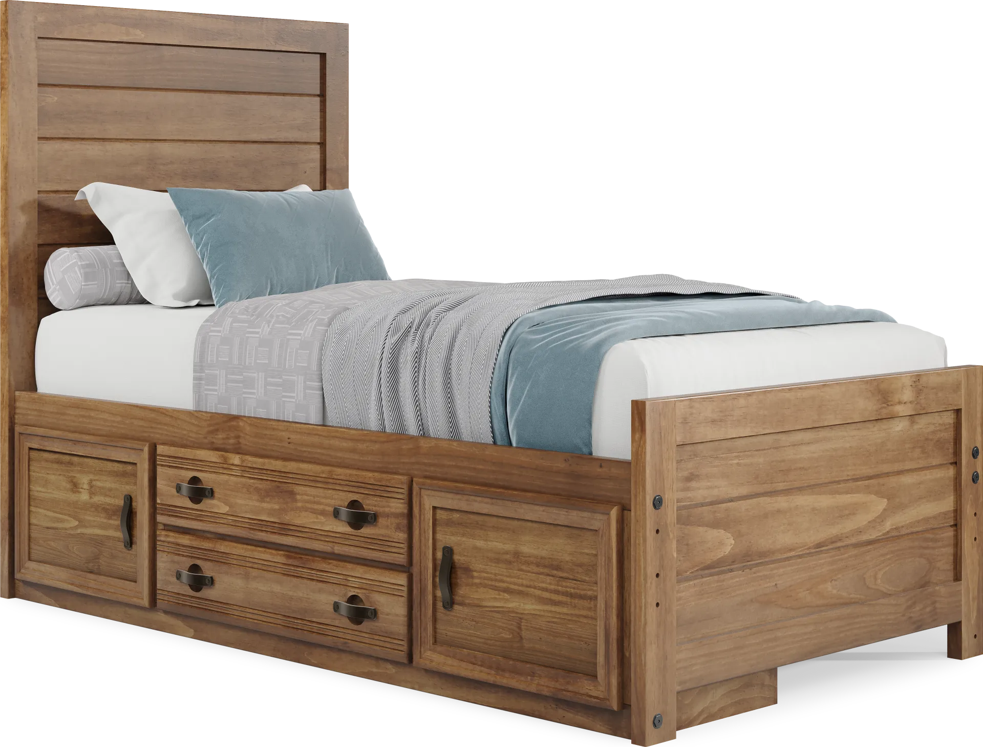Kids Creekside 2.0 Chestnut Twin Panel Bed with Storage Side Rail - Image 1