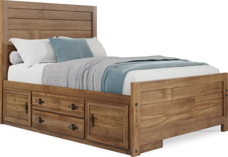 full panel bed w storage rail