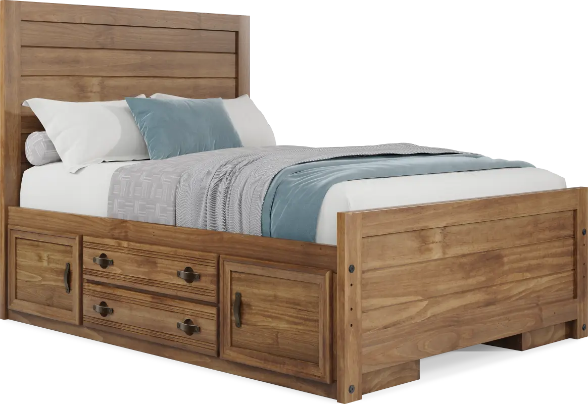 Kids Creekside 2.0 Chestnut Full Panel Bed with 2 Storage Side Rails