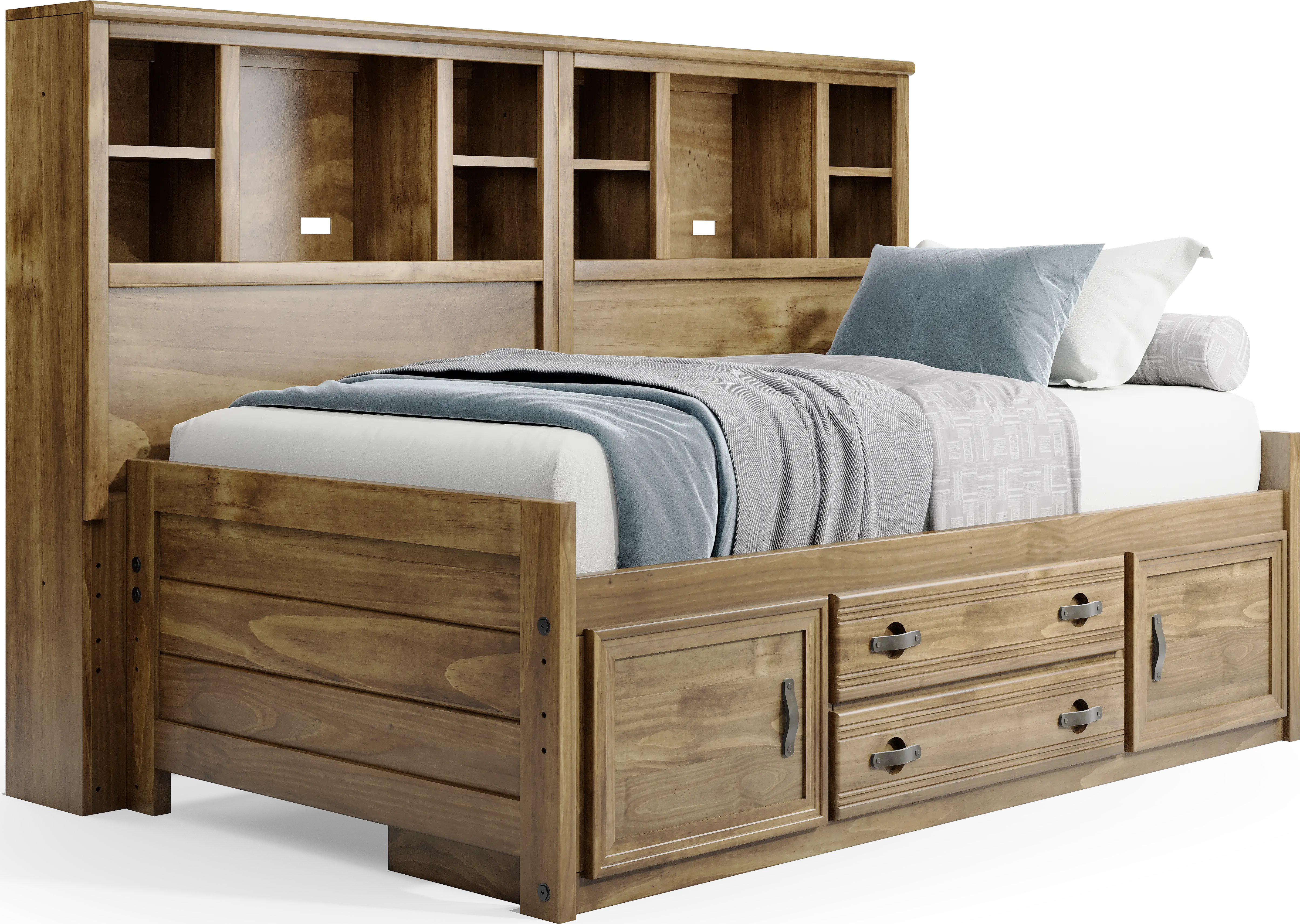 Kids Creekside 2.0 Chestnut Twin Bookcase Wall Bed with Storage Side Rail - Thumbnail - Image 1