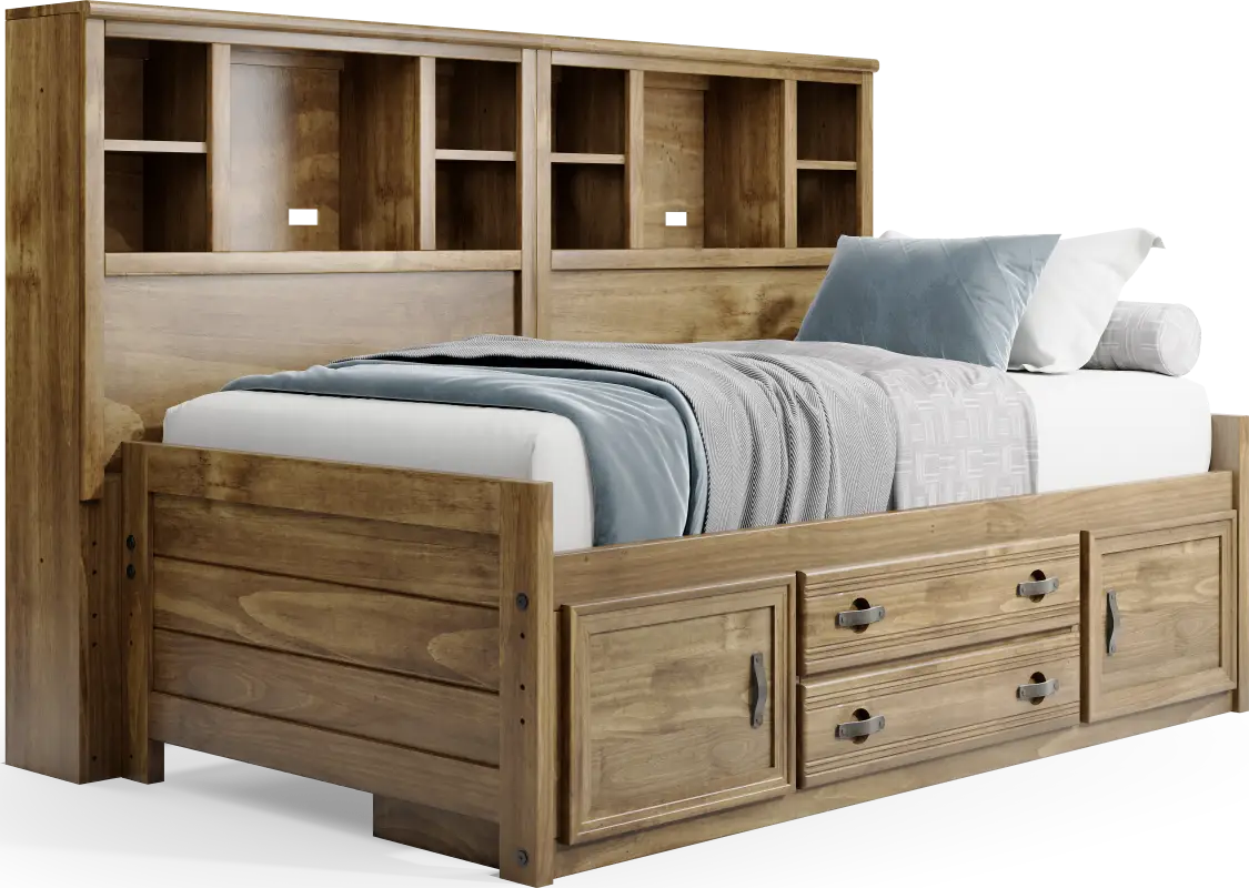 Kids Creekside 2.0 Chestnut Twin Bookcase Wall Bed with Storage Side Rail