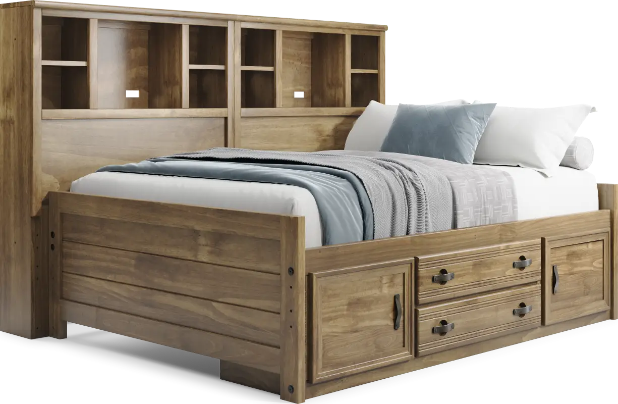 Kids Creekside 2.0 Chestnut Full Bookcase Wall Bed with Storage Side Rail