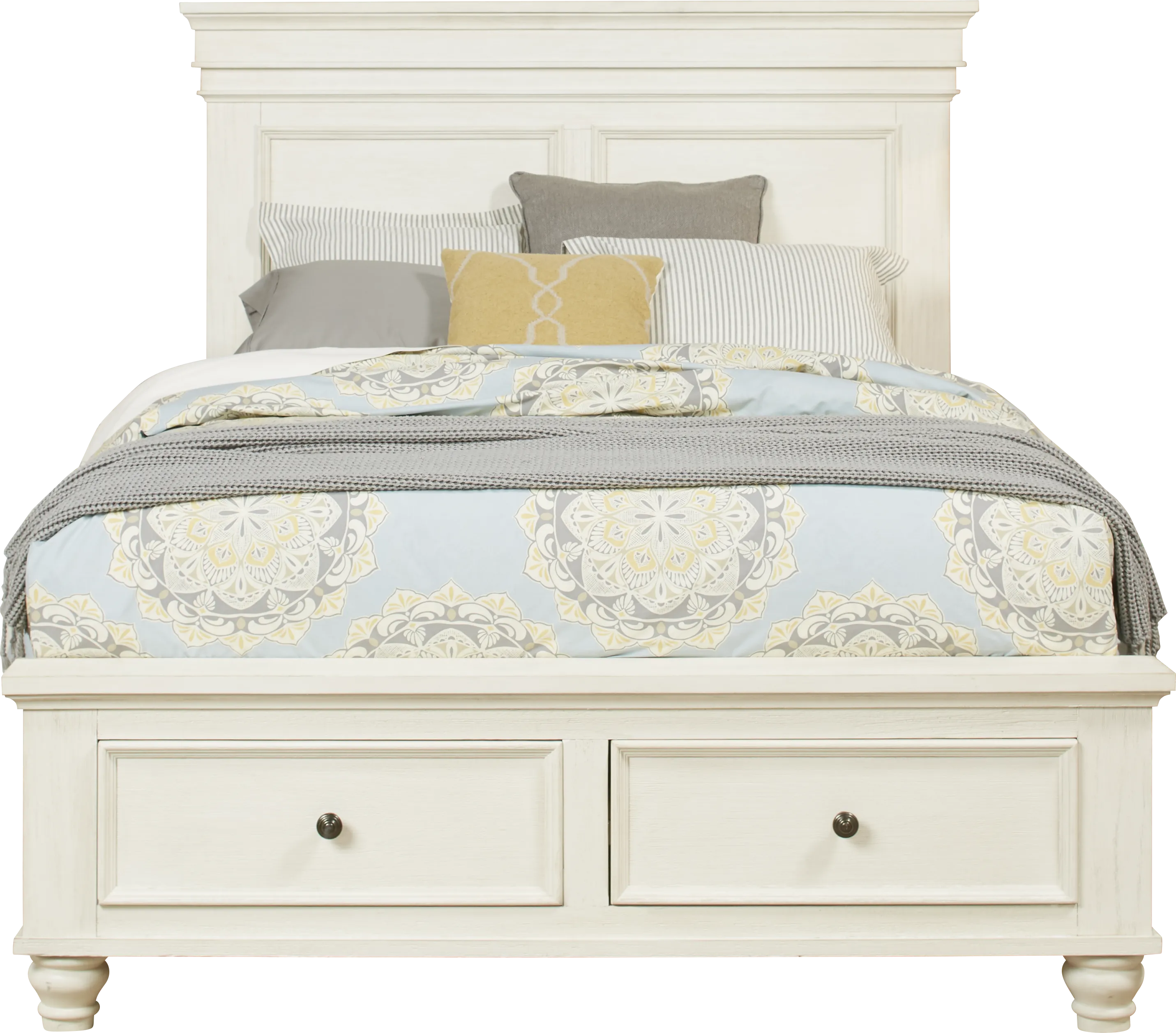 Lake Town Off-White 3 Pc King Panel Bed with Storage - Thumbnail - Image 1