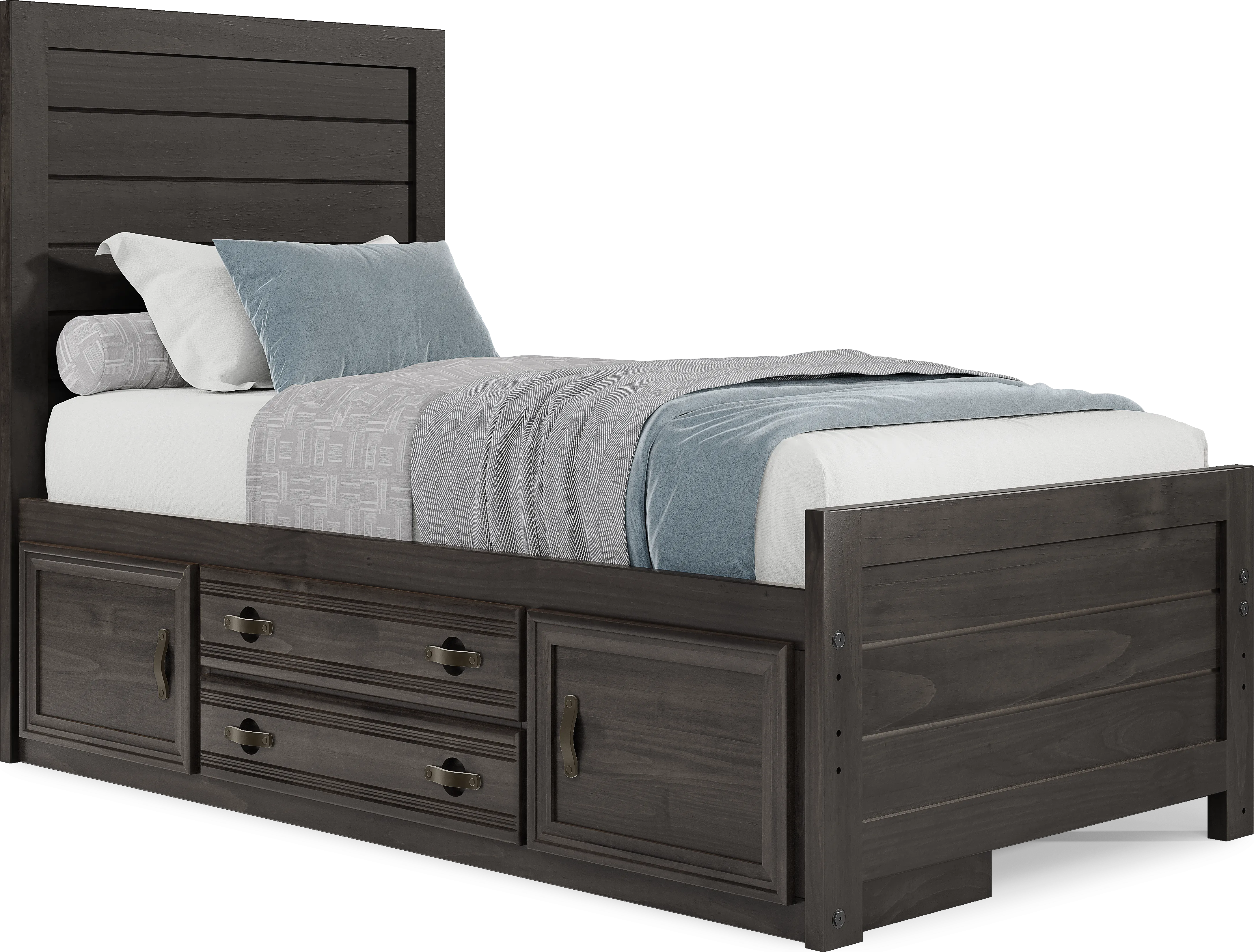 Kids Creekside 2.0 Charcoal Twin Panel Bed with Storage Side Rail - Thumbnail - Image 1