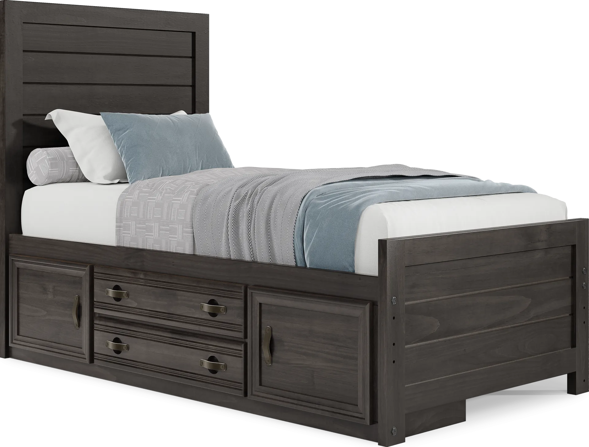 Kids Creekside 2.0 Charcoal Twin Panel Bed with Storage Side Rail - Image 1
