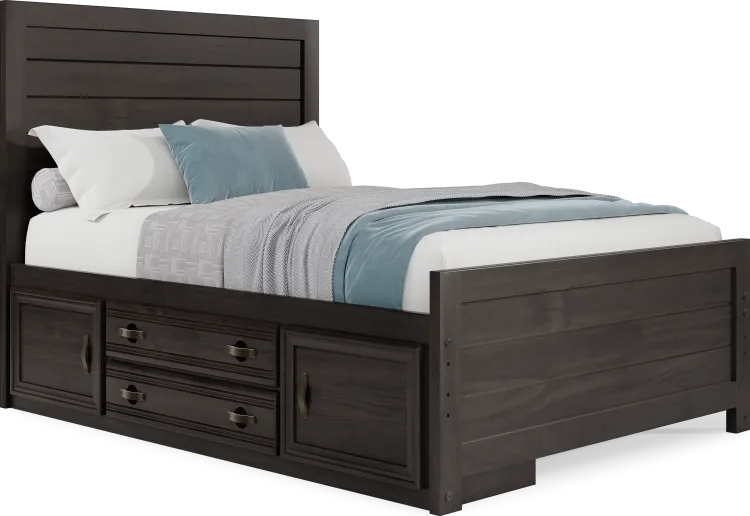 full panel bed w storage rail