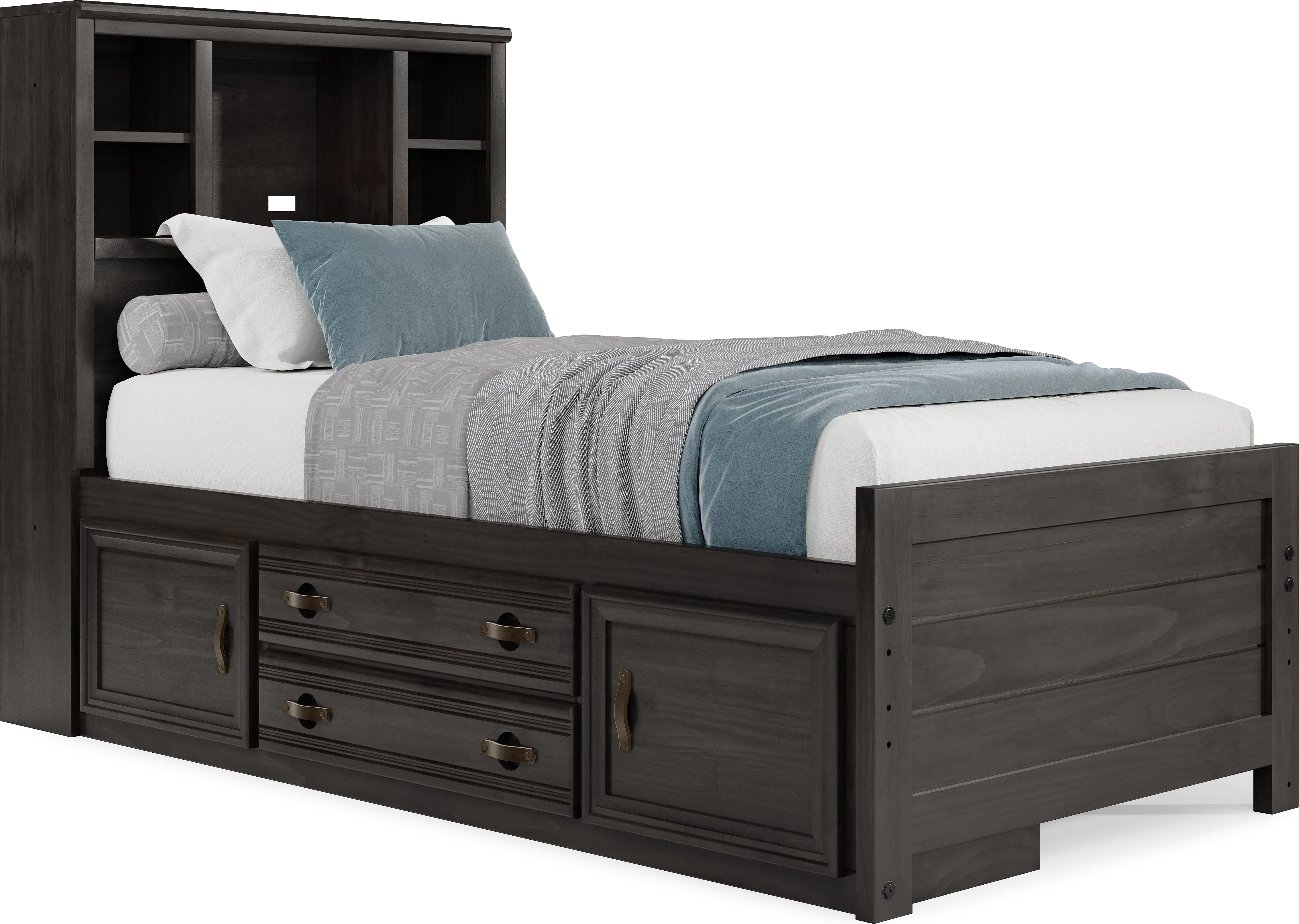 Kids Creekside 2.0 Charcoal Twin Bookcase Bed with Storage Side Rail - Thumbnail - Image 1