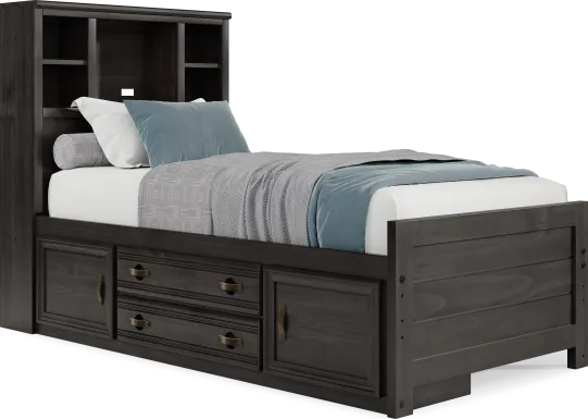Kids Creekside 2.0 Charcoal Twin Bookcase Bed with Storage Side Rail