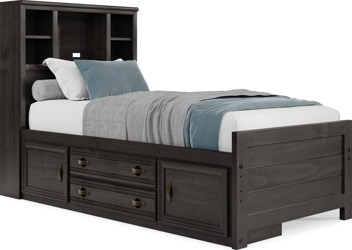 Kids Creekside 2.0 Charcoal Twin Bookcase Bed with Storage Side Rail
