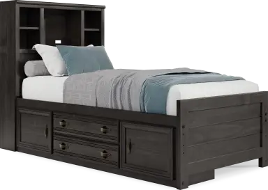 twin bookcase bed w storage rail