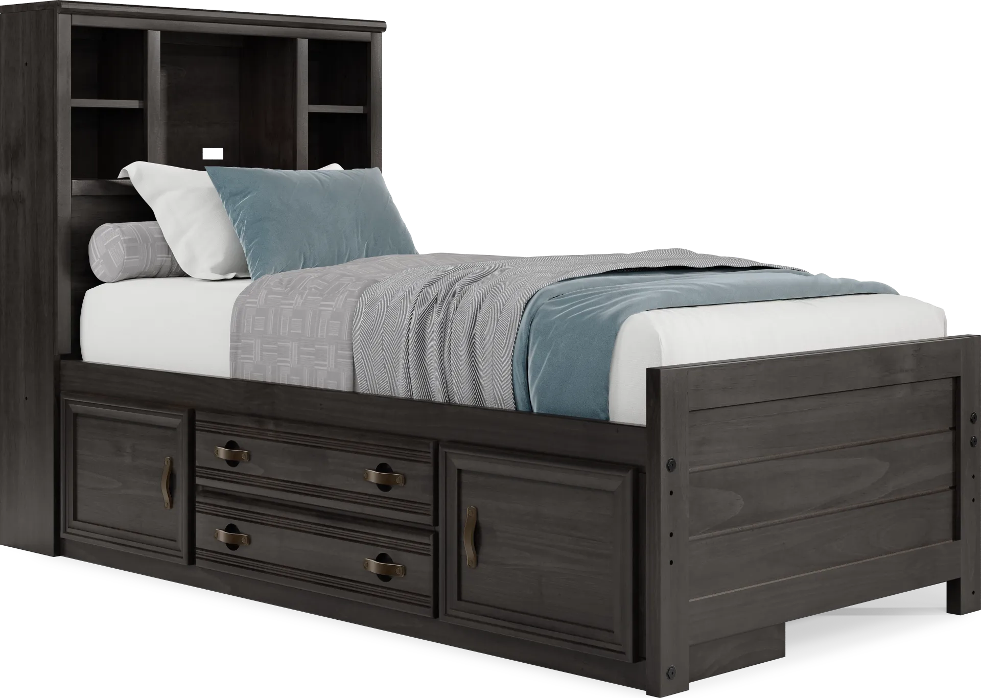 Kids Creekside 2.0 Charcoal Twin Bookcase Bed with Storage Side Rail - Image 1