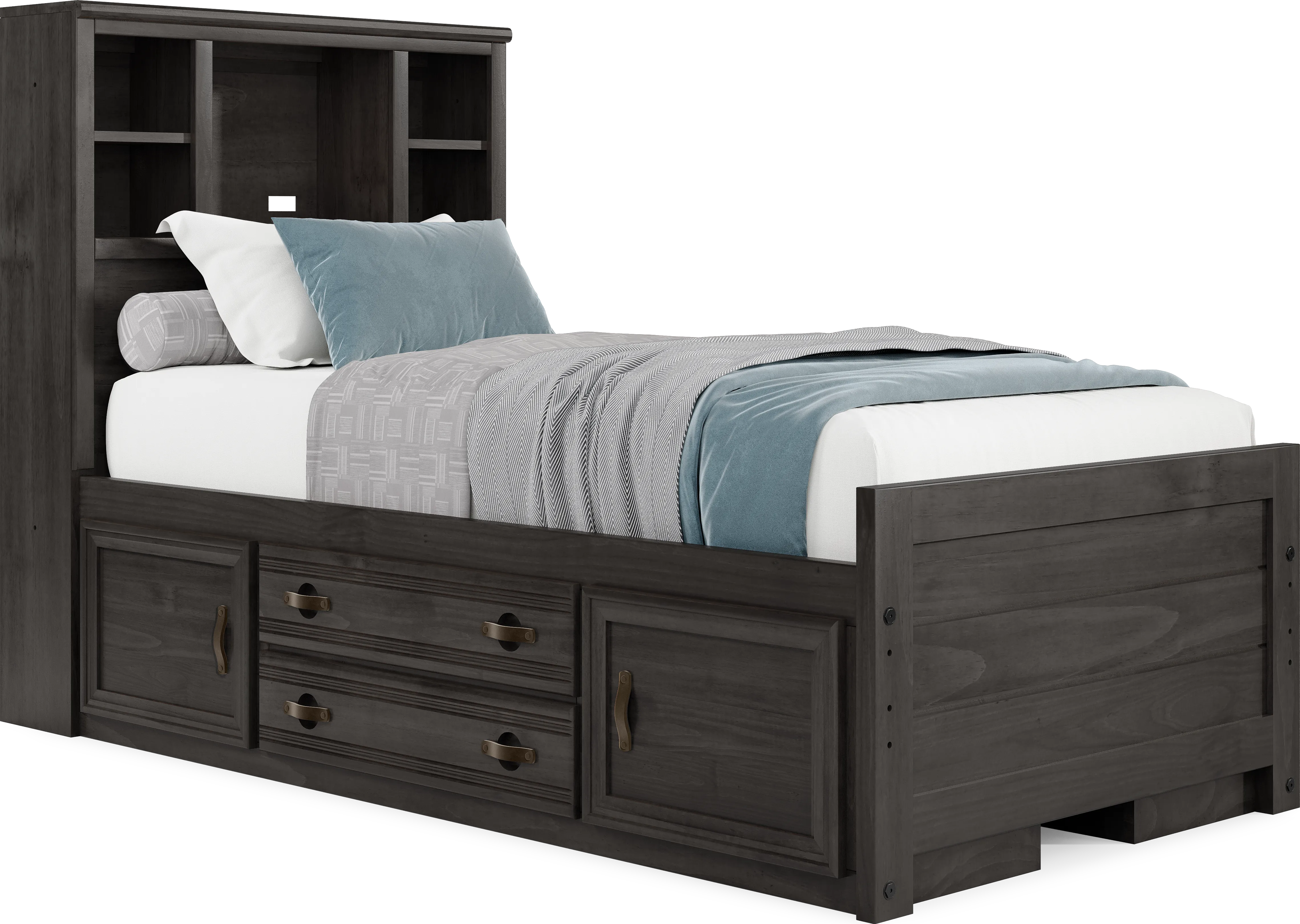 Kids Creekside 2.0 Charcoal Twin Bookcase Bed with 2 Storage Side Rails - Thumbnail - Image 1