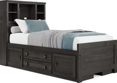 twin bookcase bed w 2 storage rails
