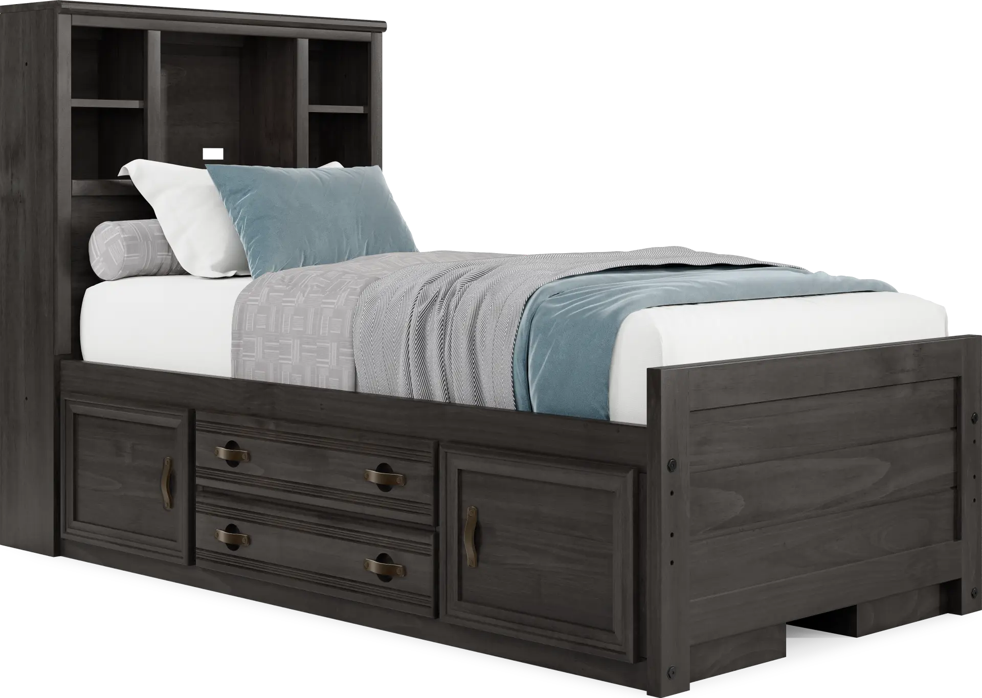 Kids Creekside 2.0 Charcoal Twin Bookcase Bed with 2 Storage Side Rails